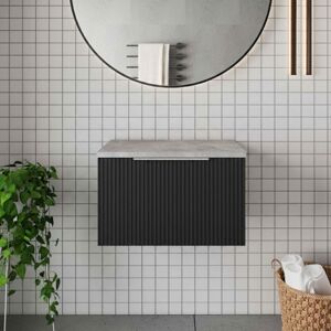 Hudson Reed - Fluted Wall Hung 1-Drawer Vanity Unit with Ballato Grey Worktop 600mm Wide - Satin Anthracite Hudson Reed - Fluted Wall Hung 1-Drawer Vanity Unit with Ballato Grey Worktop 600mm Wide - Satin Anthracite