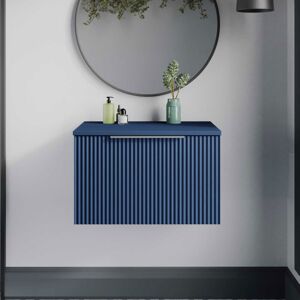 Hudson Reed - Fluted Wall Hung 1-Drawer Vanity Unit with Worktop 600mm Wide - Satin Blue Hudson Reed - Fluted Wall Hung 1-Drawer Vanity Unit with Worktop 600mm Wide - Satin Blue