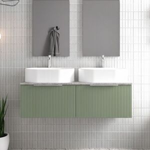 Hudson Reed Fluted Wall Hung 2-Drawer Vanity Unit with Bellato Grey Worktop 1200mm Wide - Satin Green Hudson Reed Fluted Wall Hung 2-Drawer Vanity Unit with Bellato Grey Worktop 1200mm Wide - Satin Green