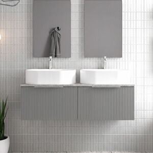 Hudson Reed - Fluted Wall Hung 2-Drawer Vanity Unit with Bellato Grey Worktop 1200mm Wide - Satin Grey Hudson Reed - Fluted Wall Hung 2-Drawer Vanity Unit with Bellato Grey Worktop 1200mm Wide - Satin Grey