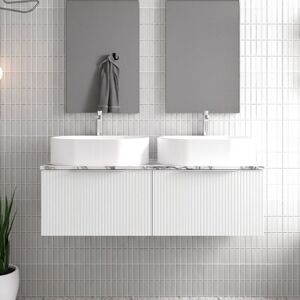 Hudson Reed - Fluted Wall Hung 2-Drawer Vanity Unit with Carrera Marble Worktop 1200mm Wide - Satin White Hudson Reed - Fluted Wall Hung 2-Drawer Vanity Unit with Carrera Marble Worktop 1200mm Wide - Satin White