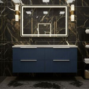 Hudson Reed - Fluted Wall Hung 4-Drawer Vanity Unit with Bellato Grey Worktop 1200mm Wide - Satin Blue Hudson Reed - Fluted Wall Hung 4-Drawer Vanity Unit with Bellato Grey Worktop 1200mm Wide - Satin Blue