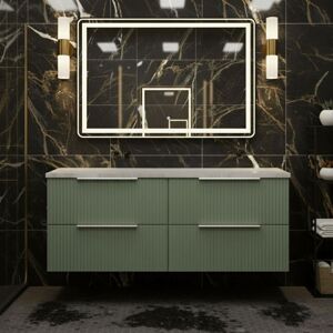 Hudson Reed - Fluted Wall Hung 4-Drawer Vanity Unit with Bellato Grey Worktop 1200mm Wide - Satin Green Hudson Reed - Fluted Wall Hung 4-Drawer Vanity Unit with Bellato Grey Worktop 1200mm Wide - Satin Green