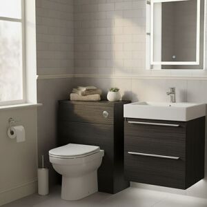 Hudson Reed Fusion Compact WC Unit with Coloured Worktop 600mm Wide - Charcoal Black Woodgrain Hudson Reed Fusion Compact WC Unit with Coloured Worktop 600mm Wide - Charcoal Black Woodgrain