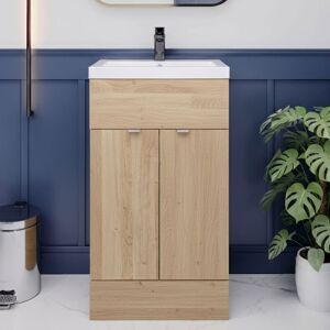 Hudson Reed Fusion Floor Standing 2-Door Vanity Unit with Basin 500mm Wide - Bleached Oak Hudson Reed Fusion Floor Standing 2-Door Vanity Unit with Basin 500mm Wide - Bleached Oak