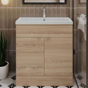 Hudson Reed - Fusion Floor Standing 2-Door Vanity Unit with Ceramic Basin 800mm Wide - Bleached Oak Hudson Reed - Fusion Floor Standing 2-Door Vanity Unit with Ceramic Basin 800mm Wide - Bleached Oak