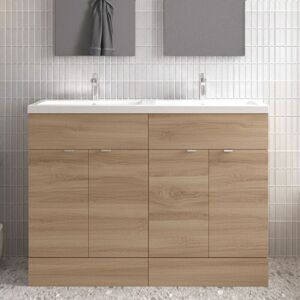 Fusion Floor Standing 4-Door Vanity Unit with Double Basin 1200mm Wide - Bleached Oak - Hudson Reed Fusion Floor Standing 4-Door Vanity Unit with Double Basin 1200mm Wide - Bleached Oak - Hudson Reed