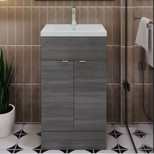 Hudson Reed - Fusion Floor Standing Vanity Unit with Ceramic Basin 500mm Wide - Anthracite Woodgrain Hudson Reed - Fusion Floor Standing Vanity Unit with Ceramic Basin 500mm Wide - Anthracite Woodgrain