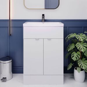Hudson Reed Fusion Floor Standing Vanity Unit with Ceramic Basin 600mm Wide - Gloss White Hudson Reed Fusion Floor Standing Vanity Unit with Ceramic Basin 600mm Wide - Gloss White