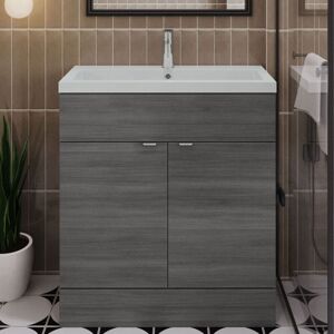 Hudson Reed Fusion Floor Standing Vanity Unit with Ceramic Basin 800mm Wide - Anthracite Woodgrain Hudson Reed Fusion Floor Standing Vanity Unit with Ceramic Basin 800mm Wide - Anthracite Woodgrain