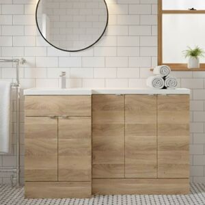 Fusion lh Combination Unit with 300mm Base Unit x 3 - 1500mm Wide - Bleached Oak - Hudson Reed Fusion lh Combination Unit with 300mm Base Unit x 3 - 1500mm Wide - Bleached Oak - Hudson Reed