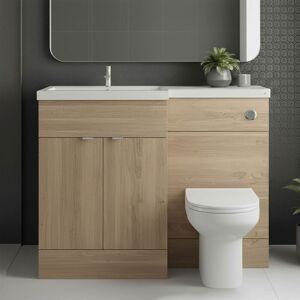 Hudson Reed - Fusion lh Combination Unit with l Shape Basin - 1100mm Wide - Bleached Oak Hudson Reed - Fusion lh Combination Unit with l Shape Basin - 1100mm Wide - Bleached Oak