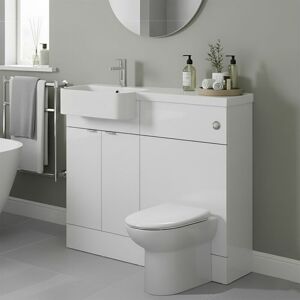 Fusion lh Combination Unit with Round Semi Recessed Basin 1000mm Wide - Gloss White - Hudson Reed Fusion lh Combination Unit with Round Semi Recessed Basin 1000mm Wide - Gloss White - Hudson Reed