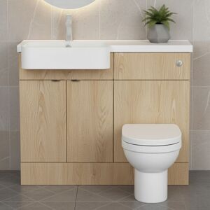 Hudson Reed - Fusion lh Combination Unit with Round Semi Recessed Basin 1100mm Wide - Bleached Oak Hudson Reed - Fusion lh Combination Unit with Round Semi Recessed Basin 1100mm Wide - Bleached Oak
