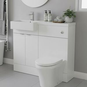 Fusion lh Combination Unit with Square Semi Recessed Basin 1000mm Wide - Gloss White - Hudson Reed Fusion lh Combination Unit with Square Semi Recessed Basin 1000mm Wide - Gloss White - Hudson Reed