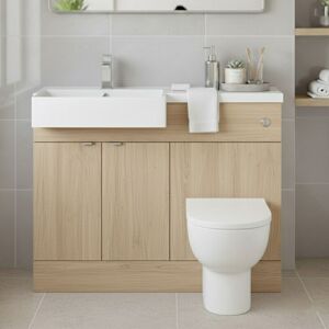 Hudson Reed - Fusion lh Combination Unit with Square Semi Recessed Basin 1100mm Wide - Bleached Oak Hudson Reed - Fusion lh Combination Unit with Square Semi Recessed Basin 1100mm Wide - Bleached Oak