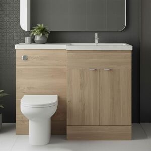 Hudson Reed - Fusion rh Combination Unit with l Shape Basin - 1100mm Wide - Bleached Oak Hudson Reed - Fusion rh Combination Unit with l Shape Basin - 1100mm Wide - Bleached Oak