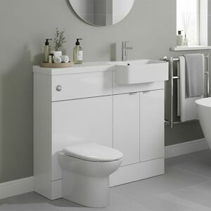 Fusion rh Combination Unit with Round Semi Recessed Basin 1000mm Wide - Gloss White - Hudson Reed Fusion rh Combination Unit with Round Semi Recessed Basin 1000mm Wide - Gloss White - Hudson Reed