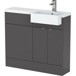 Fusion rh Combination Unit with Square Semi Recessed Basin 1000mm Wide - Gloss Grey - Hudson Reed Fusion rh Combination Unit with Square Semi Recessed Basin 1000mm Wide - Gloss Grey - Hudson Reed