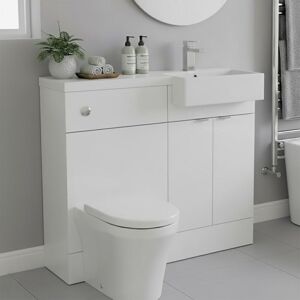 Fusion rh Combination Unit with Square Semi Recessed Basin 1000mm Wide - Gloss White - Hudson Reed Fusion rh Combination Unit with Square Semi Recessed Basin 1000mm Wide - Gloss White - Hudson Reed