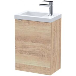 Hudson Reed - Fusion Wall Hung 1-Door Vanity Unit with Compact Basin 400mm Wide - Bleached Oak Hudson Reed - Fusion Wall Hung 1-Door Vanity Unit with Compact Basin 400mm Wide - Bleached Oak