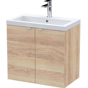 Hudson Reed - Fusion Wall Hung 2-Door Vanity Unit with Basin 600mm Wide - Bleached Oak Hudson Reed - Fusion Wall Hung 2-Door Vanity Unit with Basin 600mm Wide - Bleached Oak