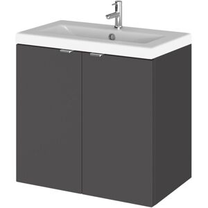 Hudson Reed - Fusion Wall Hung 2-Door Vanity Unit with Ceramic Basin 600mm Wide - Gloss Grey Hudson Reed - Fusion Wall Hung 2-Door Vanity Unit with Ceramic Basin 600mm Wide - Gloss Grey