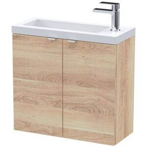 Hudson Reed - Fusion Wall Hung 2-Door Vanity Unit with Compact Basin 600mm Wide - Bleached Oak Hudson Reed - Fusion Wall Hung 2-Door Vanity Unit with Compact Basin 600mm Wide - Bleached Oak