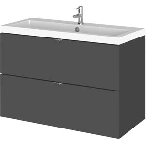 Vasari - Hudson Reed Fusion Wall Hung 2-Drawer Vanity Unit with Basin 800mm Wide - Gloss Grey Vasari - Hudson Reed Fusion Wall Hung 2-Drawer Vanity Unit with Basin 800mm Wide - Gloss Grey
