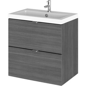 Fusion Wall Hung 2-Drawer Vanity Unit with Ceramic Basin 600mm Wide - Anthracite Woodgrain - Hudson Reed Fusion Wall Hung 2-Drawer Vanity Unit with Ceramic Basin 600mm Wide - Anthracite Woodgrain - Hudson Reed