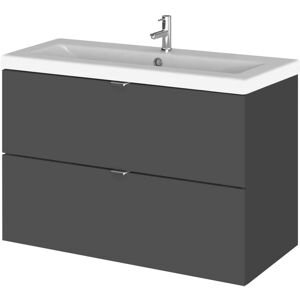 Vasari - Hudson Reed Fusion Wall Hung 2-Drawer Vanity Unit with Ceramic Basin 820mm Wide - Gloss Grey Vasari - Hudson Reed Fusion Wall Hung 2-Drawer Vanity Unit with Ceramic Basin 820mm Wide - Gloss Grey