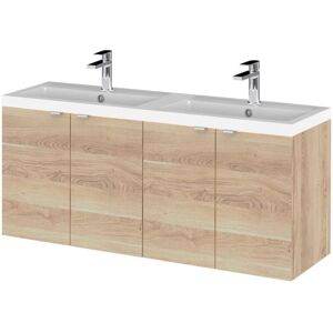 Hudson Reed - Fusion Wall Hung 4-Door Vanity Unit with Double Ceramic Basin 1200mm Wide - Bleached Oak Hudson Reed - Fusion Wall Hung 4-Door Vanity Unit with Double Ceramic Basin 1200mm Wide - Bleached Oak