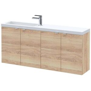 Hudson Reed - Fusion Wall Hung 4-Door Vanity Unit with Slimline Basin 1200mm Wide - Bleached Oak Hudson Reed - Fusion Wall Hung 4-Door Vanity Unit with Slimline Basin 1200mm Wide - Bleached Oak