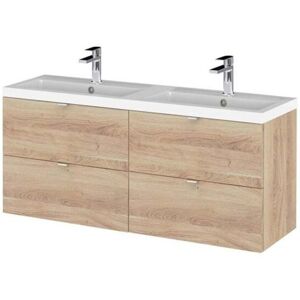 Fusion Wall Hung 4-Drawer Vanity Unit with Double Basin 1200mm Wide - Bleached Oak - Hudson Reed Fusion Wall Hung 4-Drawer Vanity Unit with Double Basin 1200mm Wide - Bleached Oak - Hudson Reed