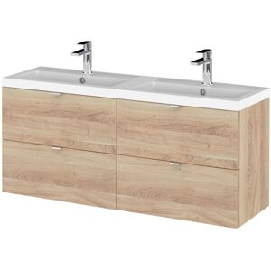 Hudson Reed - Fusion Wall Hung 4-Drawer Vanity Unit with Double Ceramic Basin 1200mm Wide - Bleached Oak Hudson Reed - Fusion Wall Hung 4-Drawer Vanity Unit with Double Ceramic Basin 1200mm Wide - Bleached Oak