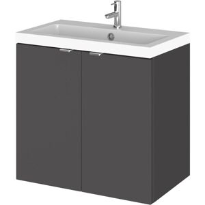Vasari - Hudson Reed Fusion Wall Hung 2-Door Vanity Unit with Basin 600mm Wide - Gloss Grey Vasari - Hudson Reed Fusion Wall Hung 2-Door Vanity Unit with Basin 600mm Wide - Gloss Grey