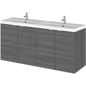 Fusion Wall Hung 4-Door Vanity Unit with Double Basin 1200mm Wide - Anthracite Woodgrain - Hudson Reed Fusion Wall Hung 4-Door Vanity Unit with Double Basin 1200mm Wide - Anthracite Woodgrain - Hudson Reed