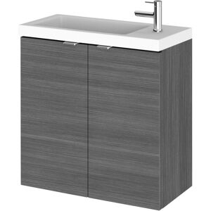 Hudson Reed - Fusion Wall Hung 2-Door Vanity Unit with Compact Basin 500mm Wide - Anthracite Woodgrain Hudson Reed - Fusion Wall Hung 2-Door Vanity Unit with Compact Basin 500mm Wide - Anthracite Woodgrain