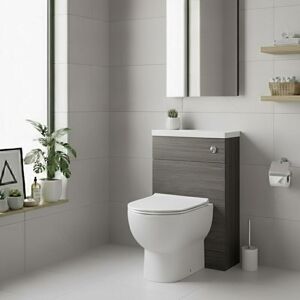 Hudson Reed - Fusion Compact wc Unit with Polymarble Worktop 600mm Wide - Anthracite Woodgrain Hudson Reed - Fusion Compact wc Unit with Polymarble Worktop 600mm Wide - Anthracite Woodgrain