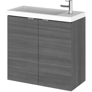 Hudson Reed - Fusion Wall Hung 2-Door Vanity Unit with Compact Basin 600mm Wide - Anthracite Woodgrain Hudson Reed - Fusion Wall Hung 2-Door Vanity Unit with Compact Basin 600mm Wide - Anthracite Woodgrain