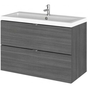 Hudson Reed - Fusion Wall Hung 2-Drawer Vanity Unit with Basin 800mm Wide - Anthracite Woodgrain Hudson Reed - Fusion Wall Hung 2-Drawer Vanity Unit with Basin 800mm Wide - Anthracite Woodgrain