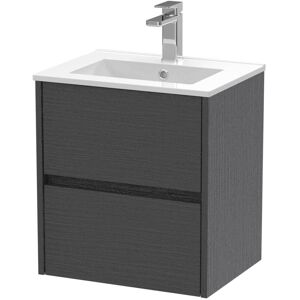 HUDSON REED Nuie Havana Graphite Grey Woodgrain 500mm Wall Hung 2 Drawer Vanity Unit and Minimalist Ceramic Basin - HAV2202B HUDSON REED Nuie Havana Graphite Grey Woodgrain 500mm Wall Hung 2 Drawer Vanity Unit and Minimalist Ceramic Basin - HAV2202B