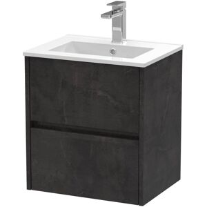 HUDSON REED Nuie Havana Matt Metallic Slate 500mm Wall Hung 2 Drawer Vanity Unit and Minimalist Ceramic Basin - HAV2602B HUDSON REED Nuie Havana Matt Metallic Slate 500mm Wall Hung 2 Drawer Vanity Unit and Minimalist Ceramic Basin - HAV2602B