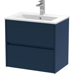 HUDSON REED Nuie Havana Satin Midnight Blue 600mm Wall Hung 2 Drawer Vanity Unit and Minimalist Ceramic Basin - HAV2904B HUDSON REED Nuie Havana Satin Midnight Blue 600mm Wall Hung 2 Drawer Vanity Unit and Minimalist Ceramic Basin - HAV2904B