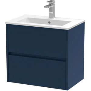 HUDSON REED Nuie Havana Satin Midnight Blue 600mm Wall Hung 2 Drawer Vanity Unit and Minimalist Ceramic Basin - HAV2904B HUDSON REED Nuie Havana Satin Midnight Blue 600mm Wall Hung 2 Drawer Vanity Unit and Minimalist Ceramic Basin - HAV2904B
