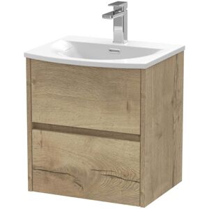 Hudson Reed - Nuie Havana Autumn Oak Woodgrain 500mm Wall Hung 2 Drawer Vanity Unit and Curved Ceramic Basin - HAV802G Hudson Reed - Nuie Havana Autumn Oak Woodgrain 500mm Wall Hung 2 Drawer Vanity Unit and Curved Ceramic Basin - HAV802G