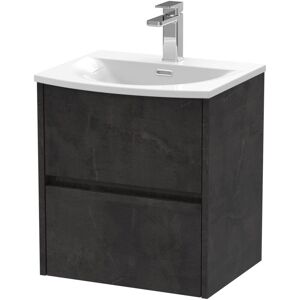 Hudson Reed - Nuie Havana Matt Metallic Slate 500mm Wall Hung 2 Drawer Vanity Unit and Curved Ceramic Basin - HAV2602G Hudson Reed - Nuie Havana Matt Metallic Slate 500mm Wall Hung 2 Drawer Vanity Unit and Curved Ceramic Basin - HAV2602G