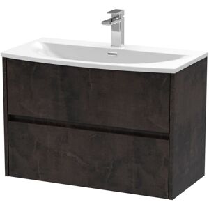 Hudson Reed - Nuie Havana Matt Metallic Slate 800mm Wall Hung 2 Drawer Vanity Unit and Curved Ceramic Basin - HAV2606G Hudson Reed - Nuie Havana Matt Metallic Slate 800mm Wall Hung 2 Drawer Vanity Unit and Curved Ceramic Basin - HAV2606G