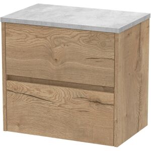 Hudson Reed - Nuie Havana Autumn Oak Woodgrain 600mm Wall Hung 2 Drawer Vanity Unit with Bellato Grey Worktop - HAV804LBG Hudson Reed - Nuie Havana Autumn Oak Woodgrain 600mm Wall Hung 2 Drawer Vanity Unit with Bellato Grey Worktop - HAV804LBG