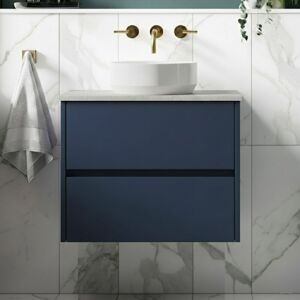 HUDSON REED Havana Wall Hung 2-Drawer Vanity Unit with Bellato Grey Worktop 600mm Wide - Midnight Blue HUDSON REED Havana Wall Hung 2-Drawer Vanity Unit with Bellato Grey Worktop 600mm Wide - Midnight Blue